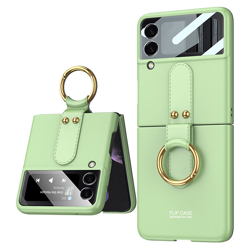 Original Back Screen Glass Matte Hard Cover With Finger-Ring For Samsung Z Flip4 Flip3 5G - Mycasety Mycasety