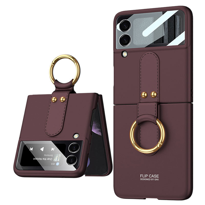 Original Back Screen Glass Matte Hard Cover With Finger-Ring For Samsung Z Flip4 Flip3 5G - Mycasety Mycasety