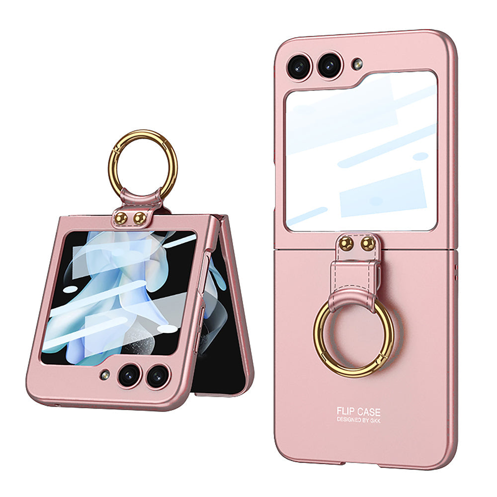Premium Matte Ring Holder Phone Case With Back Screen Protector For Samsung Galaxy Z Flip5 Flip4 Flip3 - mycasety2023 Mycasety