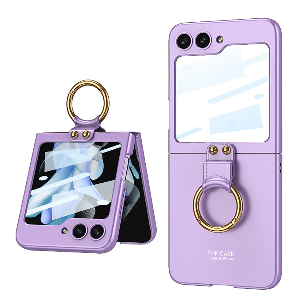 Premium Matte Ring Holder Phone Case With Back Screen Protector For Samsung Galaxy Z Flip5 Flip4 Flip3 - mycasety2023 Mycasety
