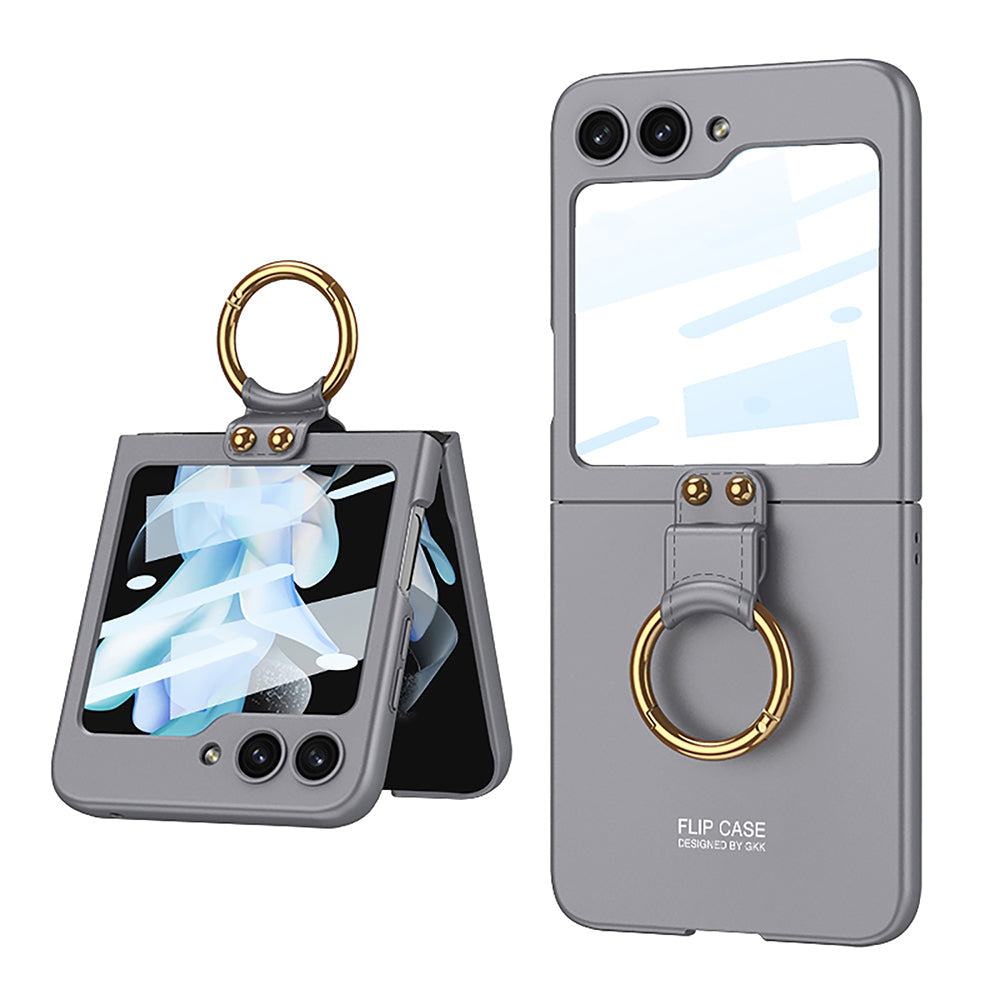Premium Matte Ring Holder Phone Case With Back Screen Protector For Samsung Galaxy Z Flip5 Flip4 Flip3 - mycasety2023 Mycasety