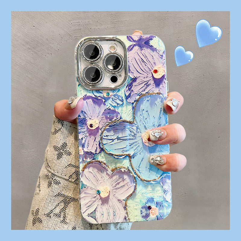 Ins Hot Oil Painting Flower iPhone/Samsung Case with Lens Protector Film - Mycasety Mycasety