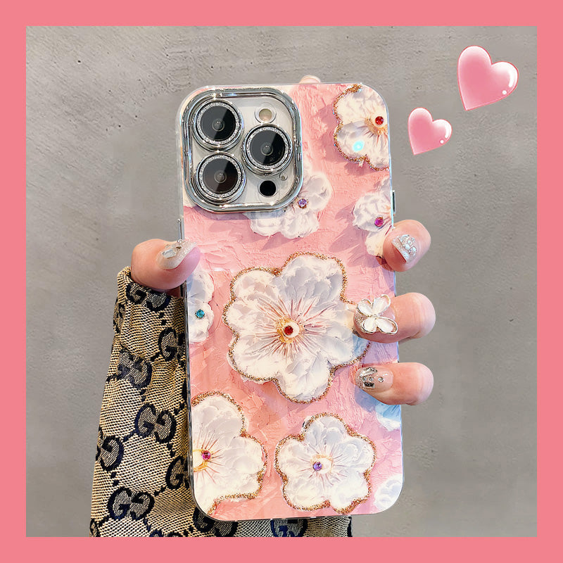 Ins Hot Oil Painting Flower iPhone/Samsung Case with Lens Protector Film - Mycasety Mycasety