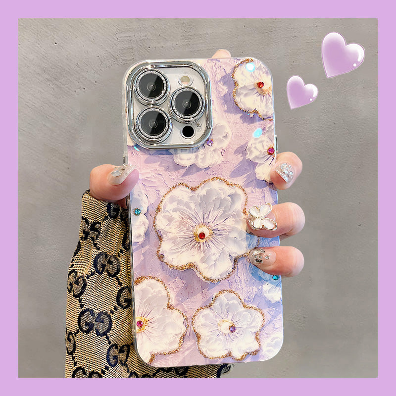 Ins Hot Oil Painting Flower iPhone/Samsung Case with Lens Protector Film - Mycasety Mycasety