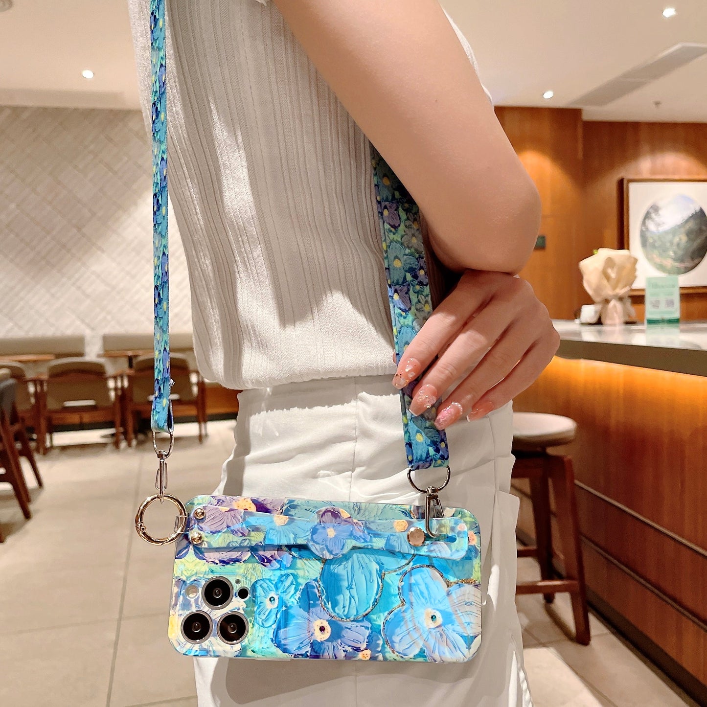 Purple Oil Painting Flower Wristband Holder With Lanyard Samsung Case - mycasety2023 Mycasety