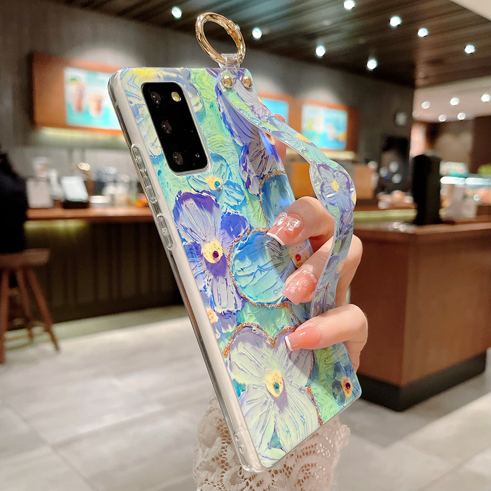 Purple Oil Painting Flower Wristband Holder With Lanyard Samsung Case - mycasety2023 Mycasety