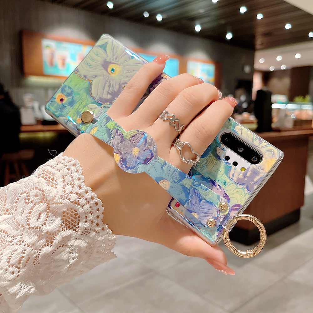 Purple Oil Painting Flower Wristband Holder With Lanyard Samsung Case - mycasety2023 Mycasety