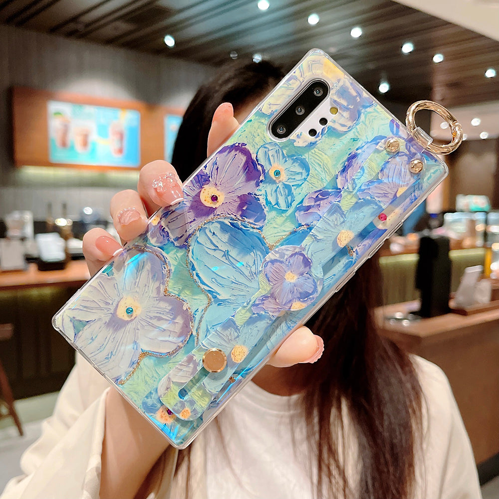 Purple Oil Painting Flower Wristband Holder With Lanyard Samsung Case - mycasety2023 Mycasety