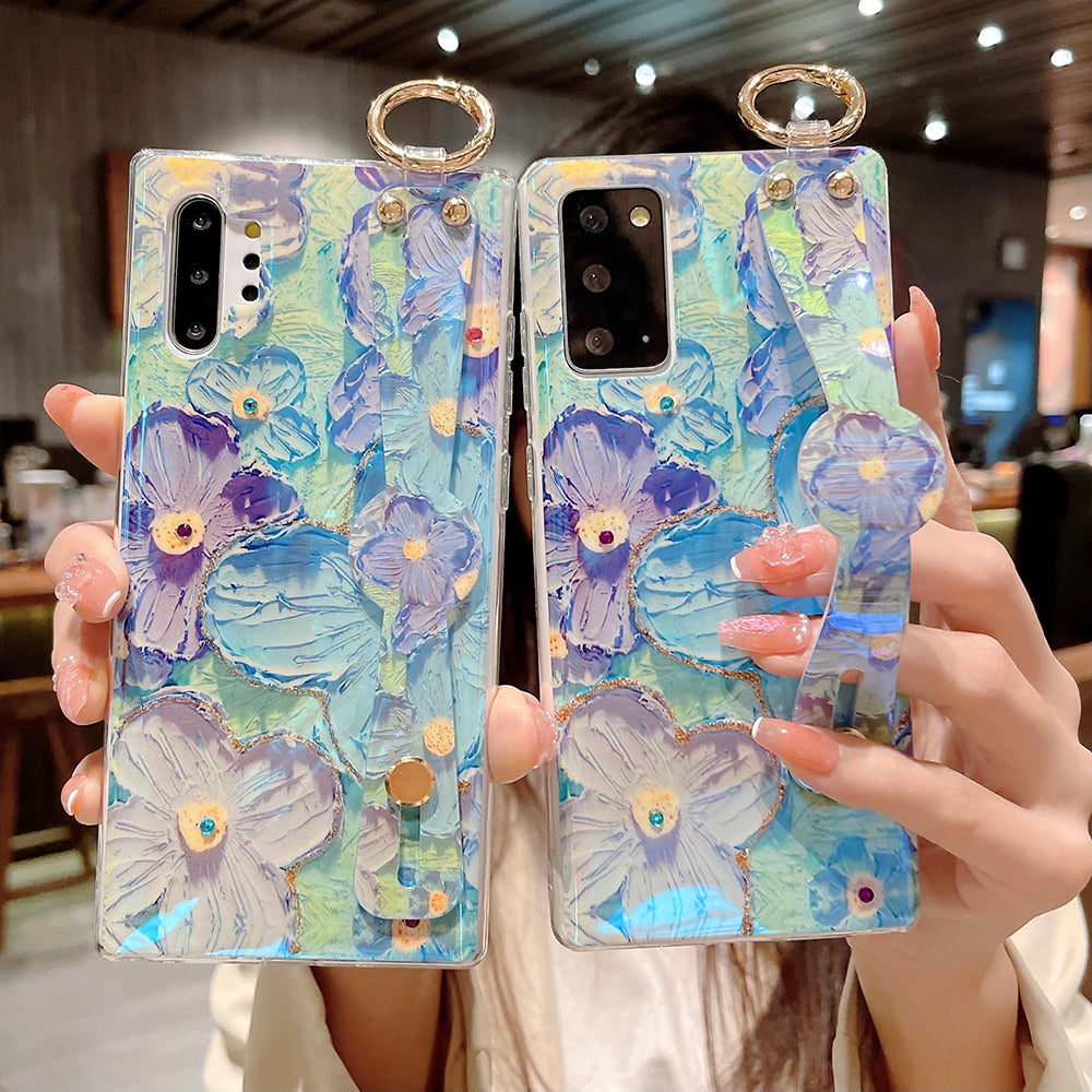 Purple Oil Painting Flower Wristband Holder With Lanyard Samsung Case - mycasety2023 Mycasety