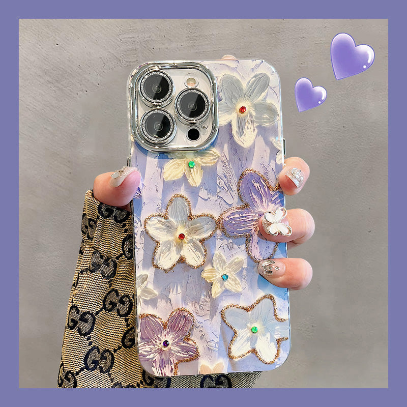 Ins Hot Oil Painting Flower iPhone/Samsung Case with Lens Protector Film - Mycasety Mycasety