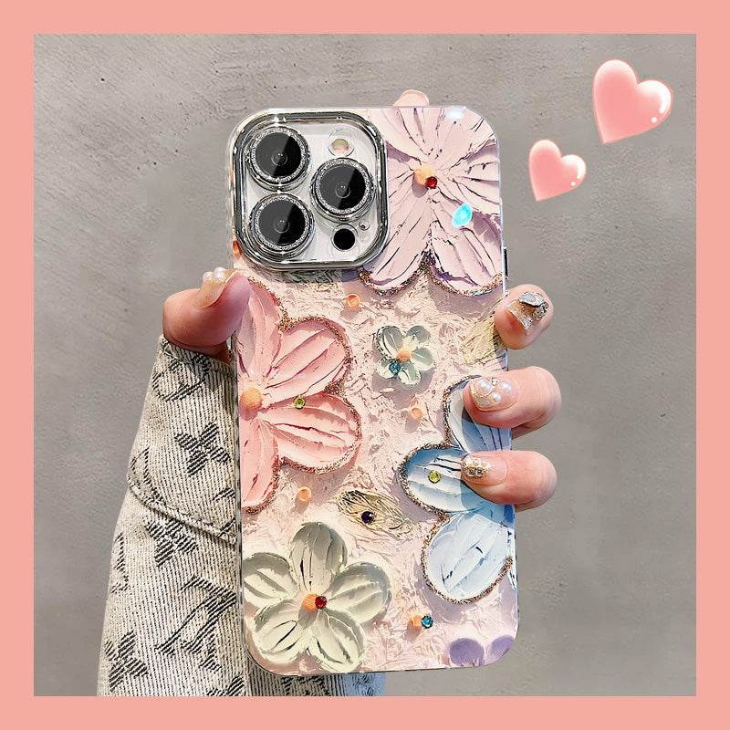 Ins Hot Oil Painting Flower iPhone/Samsung Case with Lens Protector Film - Mycasety Mycasety