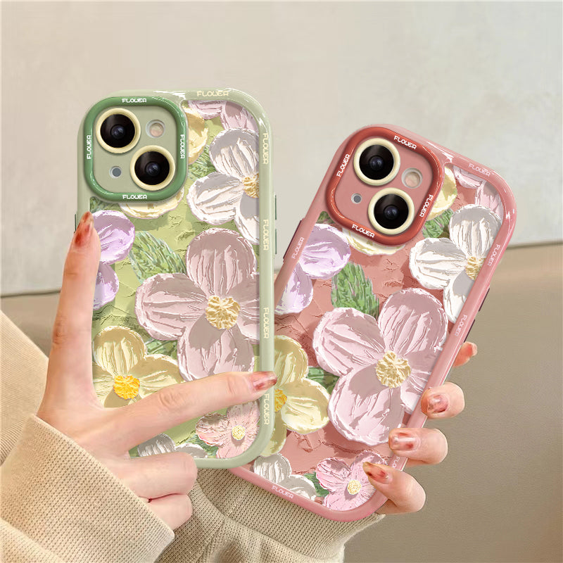 Oil Painting Flower iPhone Cream Case - Mycasety Mycasety