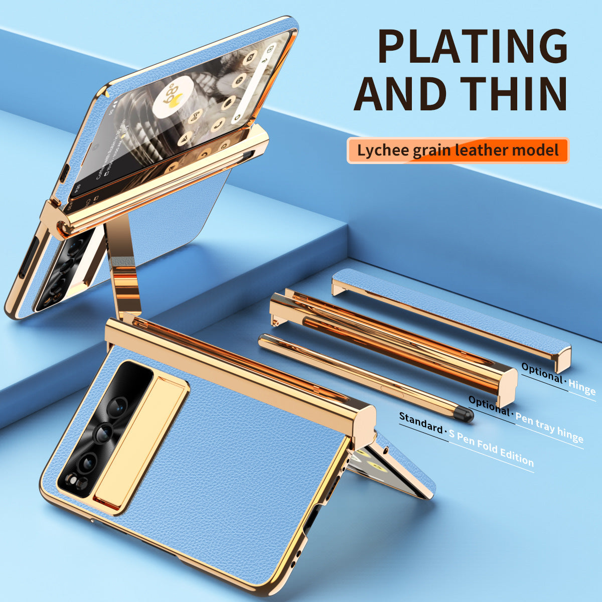 Ultra-Thin Leather Google Pixel Fold shell anti-fall all-inclusive Case double pen slot hinge With Stylus - mycasety2023 Mycasety