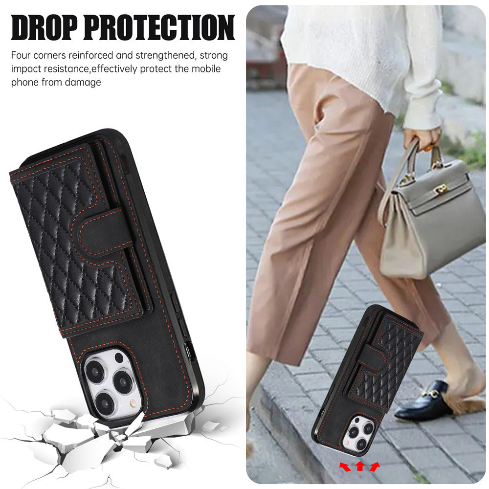 Luxurious Leather Card Holder Anti-fall Protective iPhone Case With Lanyard - Mycasety Mycasety