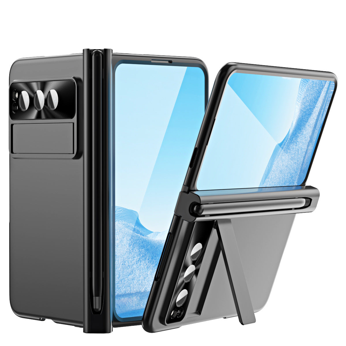 Slim Anodized Google Pixel Fold Case with Hinge Protective Screen Protector Pen Slot and Stylus - mycasety2023 Mycasety