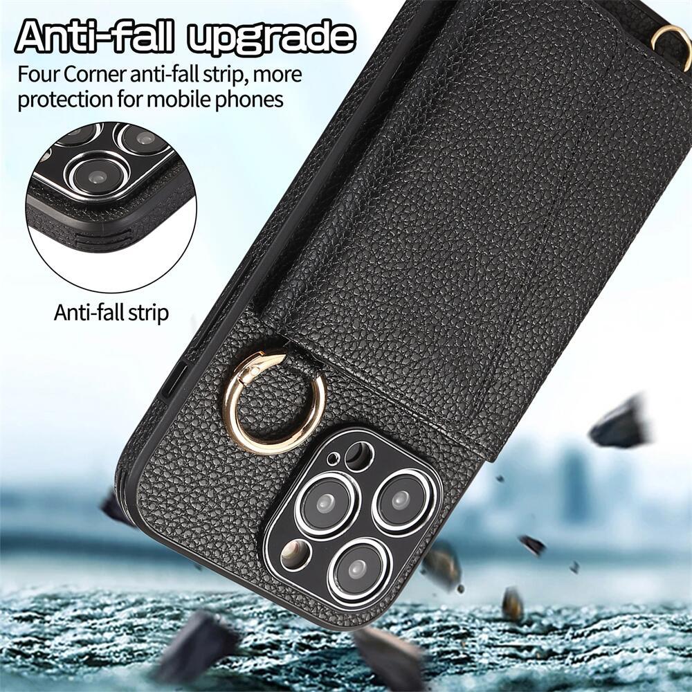 Luxurious Leather Card Holder Anti-fall Protective iPhone Case With Lanyard - Mycasety Mycasety