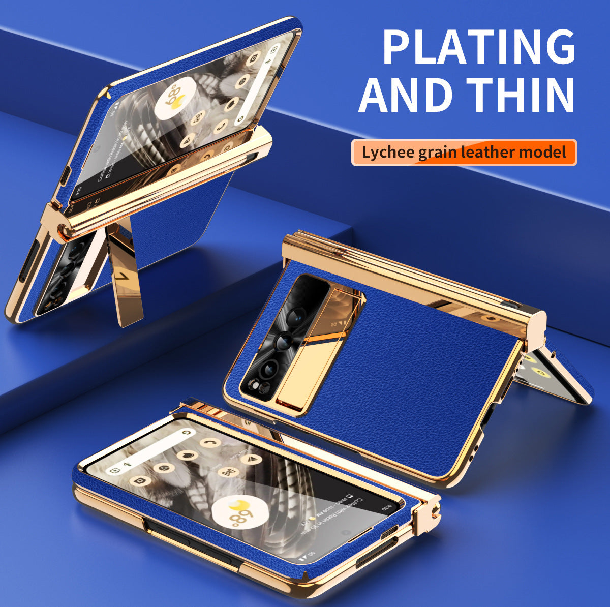 Electroplated Leather Google Pixel Fold Case with Dual Hinge Protective Screen Protector and Hidden Kickstand Pen Slot Free Stylus - Mycasety Mycasety