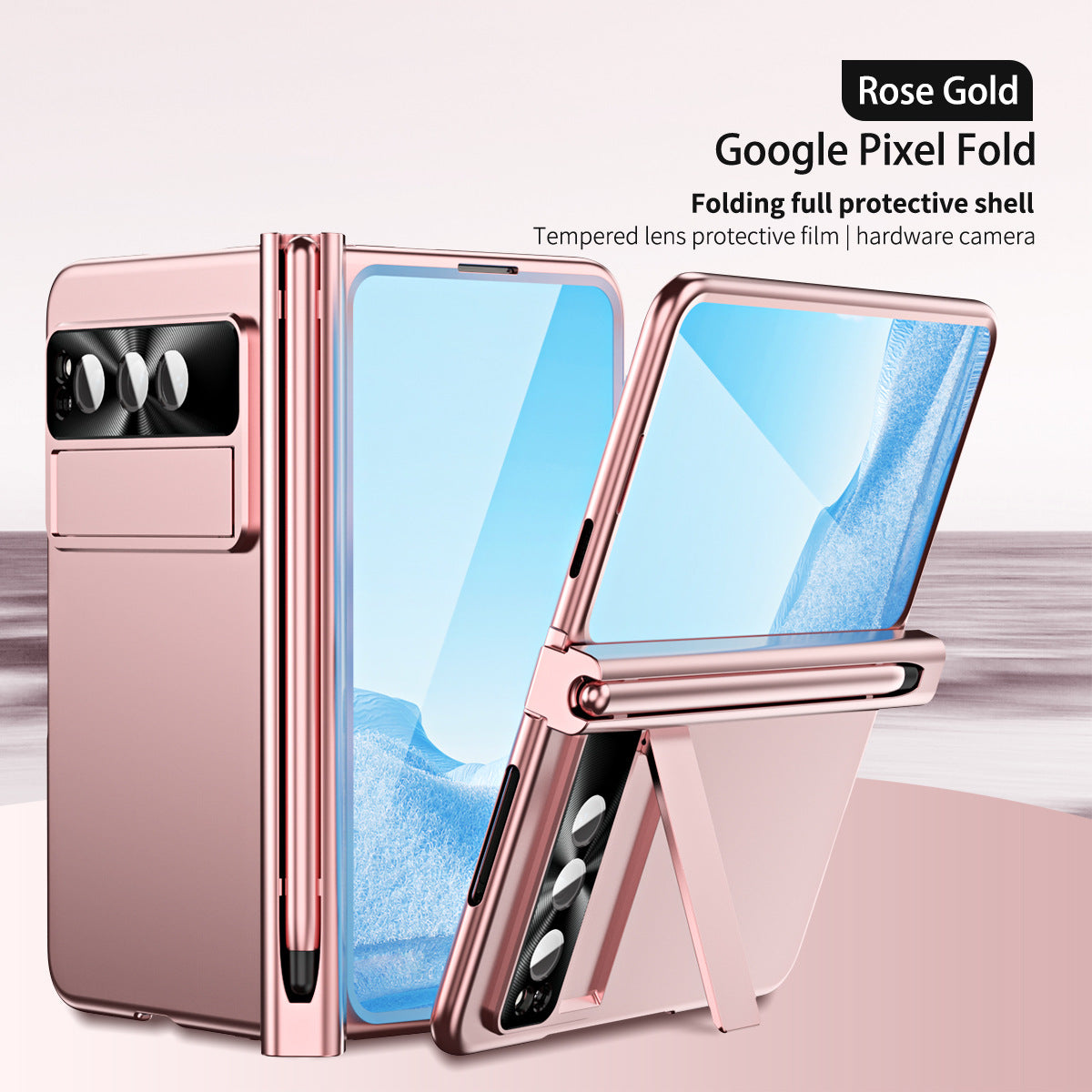Slim Anodized Google Pixel Fold Case with Hinge Protective Screen Protector Pen Slot and Stylus - mycasety2023 Mycasety