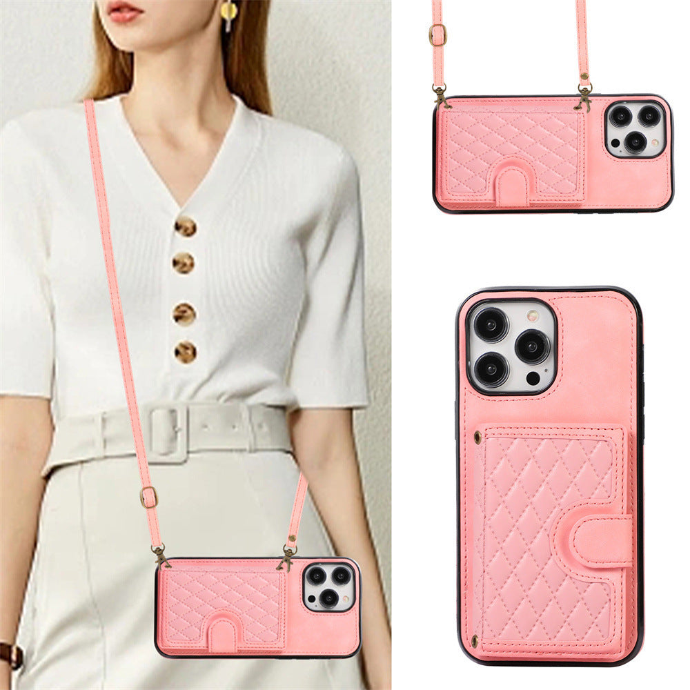 Luxurious Leather Card Holder Anti-fall Protective iPhone Case With Lanyard - Mycasety Mycasety
