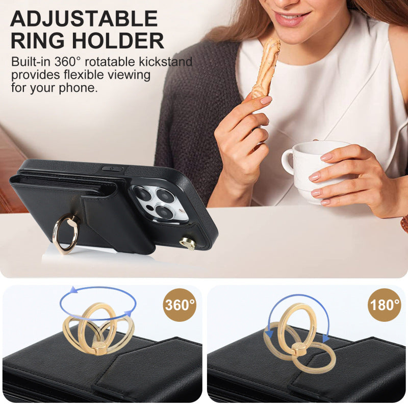 Luxurious Leather Card Holder Anti-fall Protective iPhone Case With Wrist Strap - Mycasety Mycasety