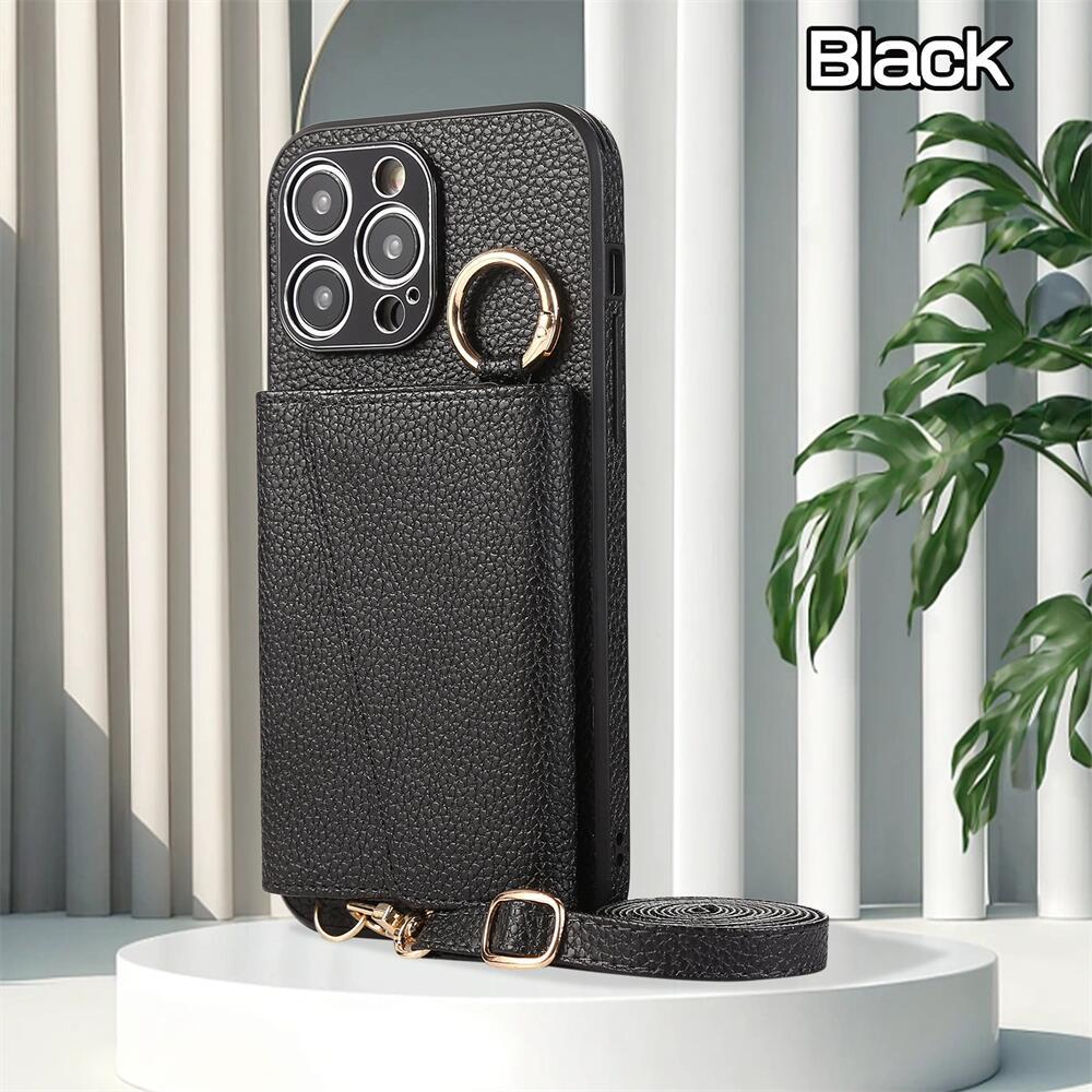 Luxurious Leather Card Holder Anti-fall Protective iPhone Case With Lanyard - Mycasety Mycasety