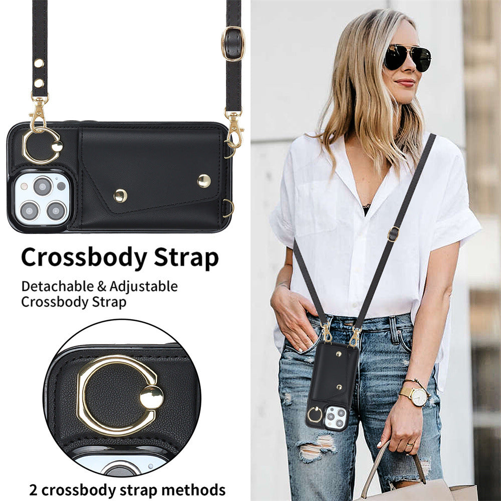 Luxurious Leather Card Holder Anti-fall Protective iPhone Case With Lanyard - Mycasety Mycasety