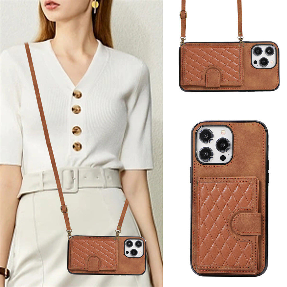 Luxurious Leather Card Holder Anti-fall Protective iPhone Case With Lanyard - Mycasety Mycasety