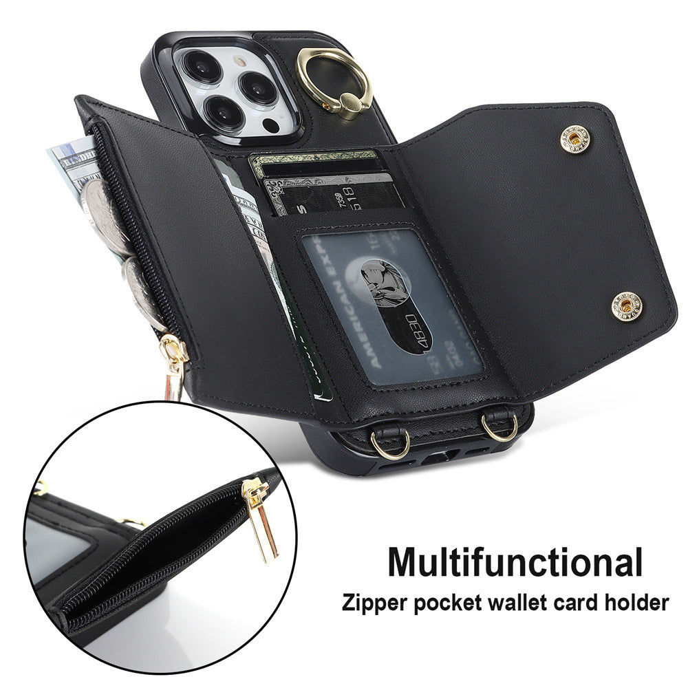 Luxurious Leather Card Holder Anti-fall Protective iPhone Case With Lanyard - Mycasety Mycasety