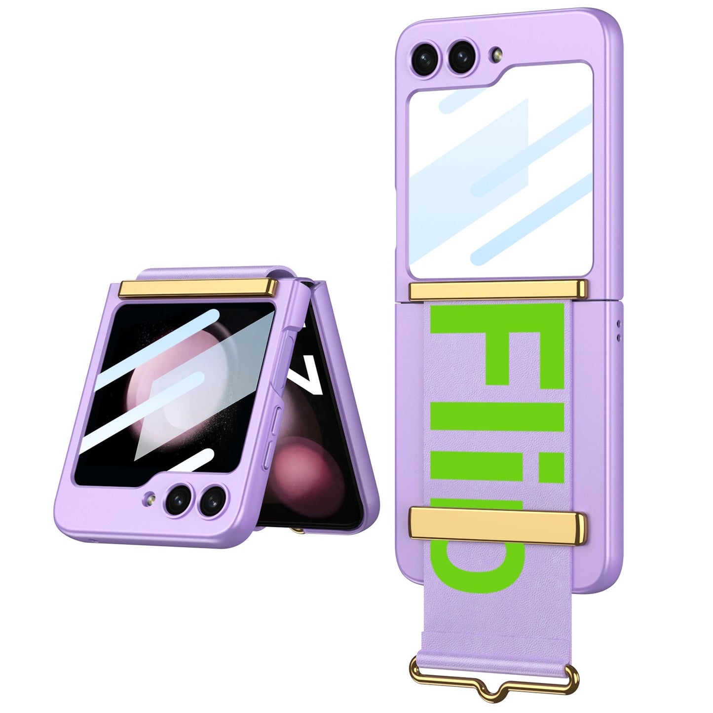 Luxury Anti-fall Strap Phone Case With Front Protection Film For Samsung Galaxy Z Flip5 Flip4 Flip3 - Mycasety Mycasety