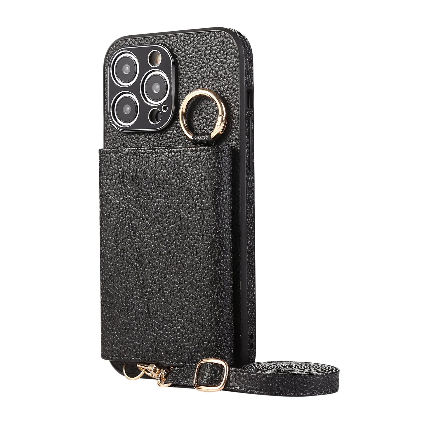 Luxurious Leather Card Holder Anti-fall Protective iPhone Case With Lanyard - Mycasety Mycasety