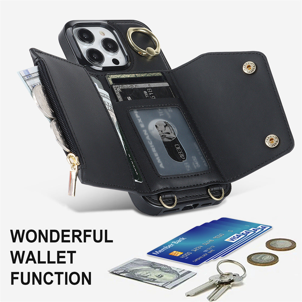Luxurious Leather Card Holder Anti-fall Protective iPhone Case With Lanyard - Mycasety Mycasety
