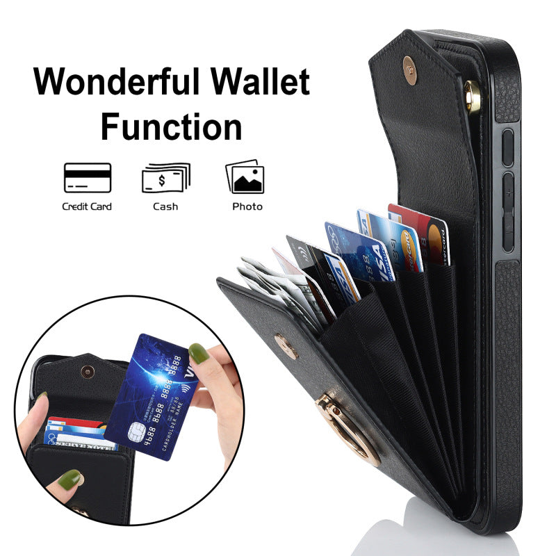 Luxurious Leather Card Holder Anti-fall Protective iPhone Case With Wrist Strap - Mycasety Mycasety