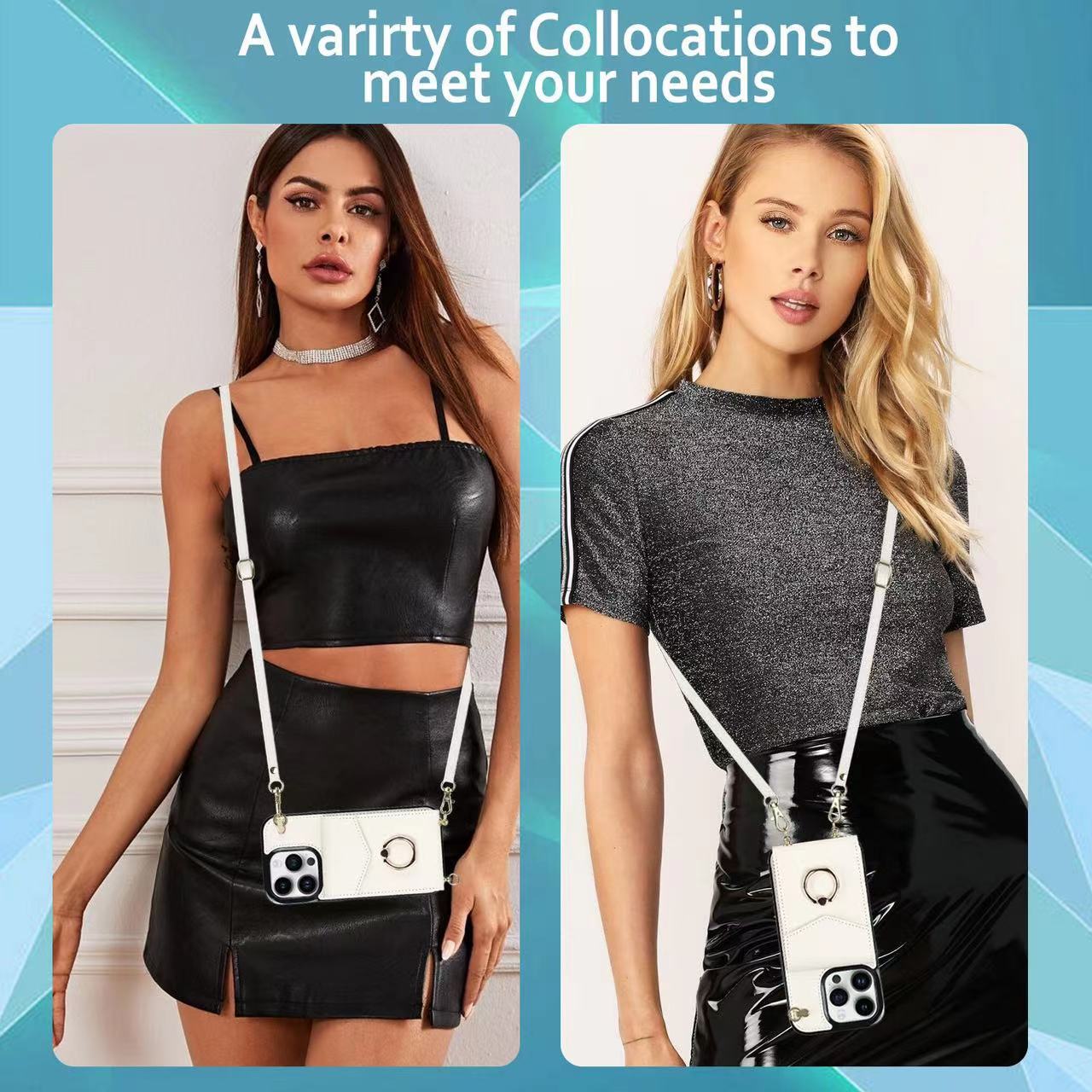 Luxurious Leather Card Holder Anti-fall Protective iPhone Case With Wrist Strap - Mycasety Mycasety