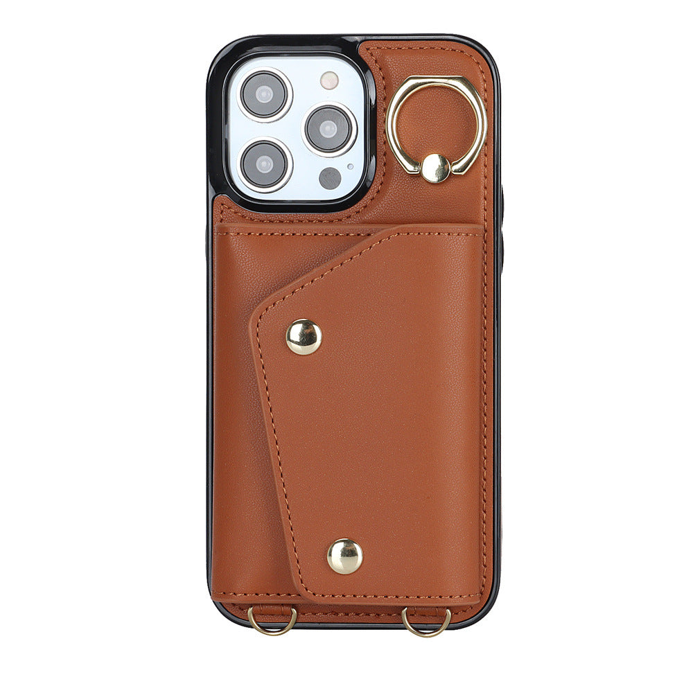 Luxurious Leather Card Holder Anti-fall Protective iPhone Case With Lanyard - Mycasety Mycasety