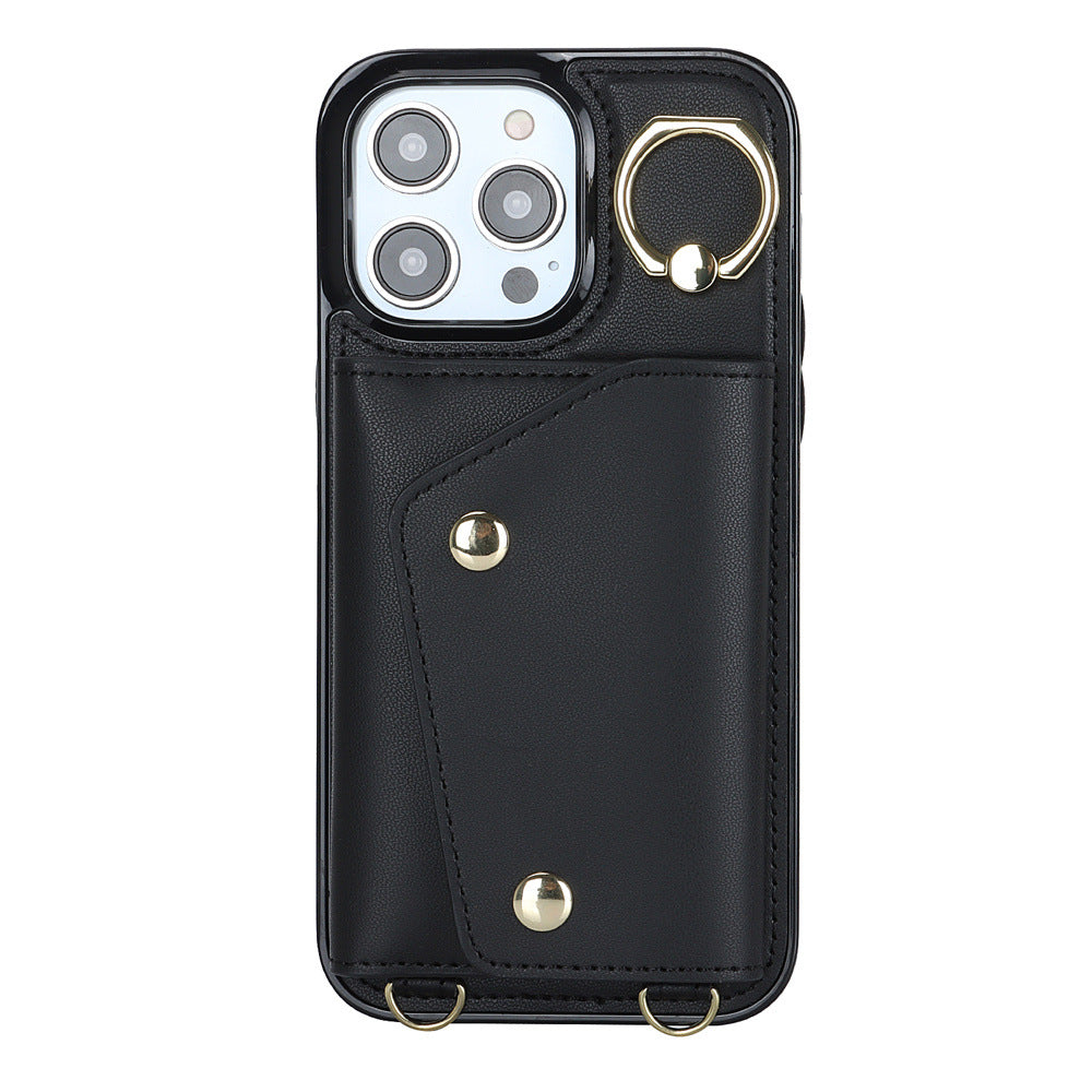 Luxurious Leather Card Holder Anti-fall Protective iPhone Case With Lanyard - Mycasety Mycasety