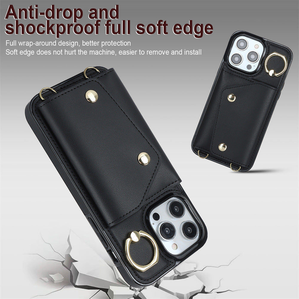 Luxurious Leather Card Holder Anti-fall Protective iPhone Case With Lanyard - Mycasety Mycasety