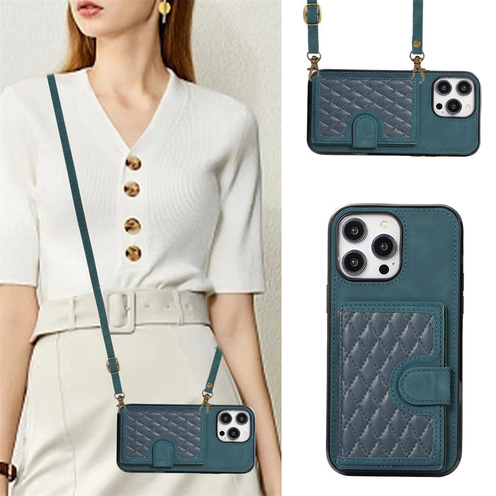 Luxurious Leather Card Holder Anti-fall Protective iPhone Case With Lanyard - Mycasety Mycasety