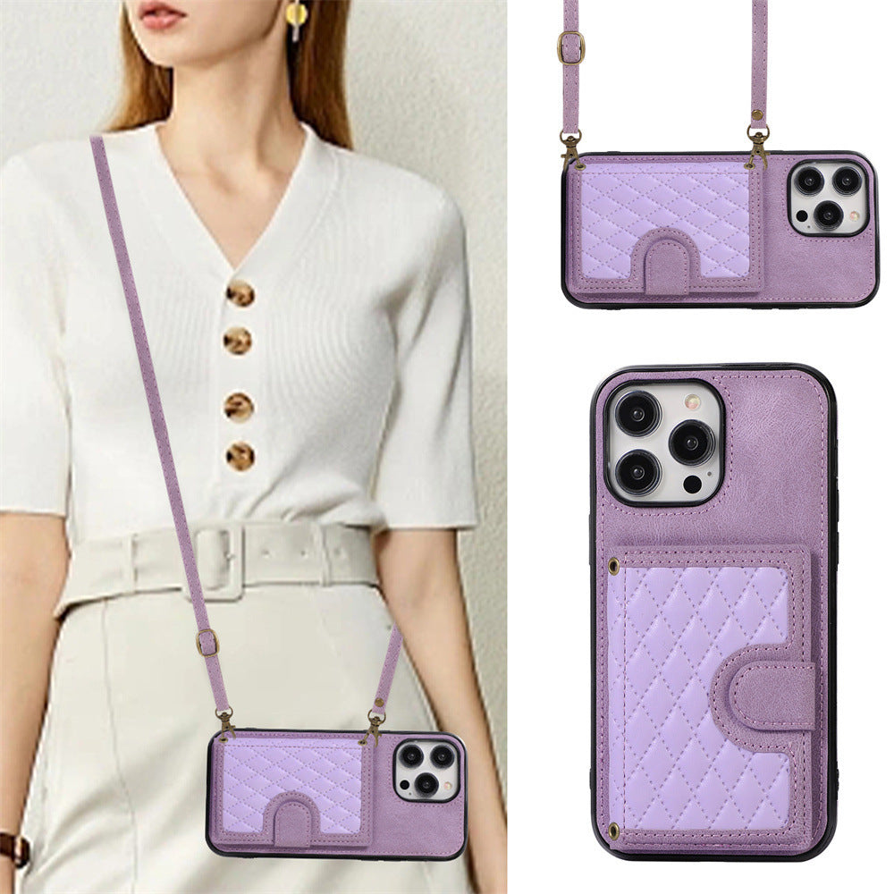 Luxurious Leather Card Holder Anti-fall Protective iPhone Case With Lanyard - Mycasety Mycasety