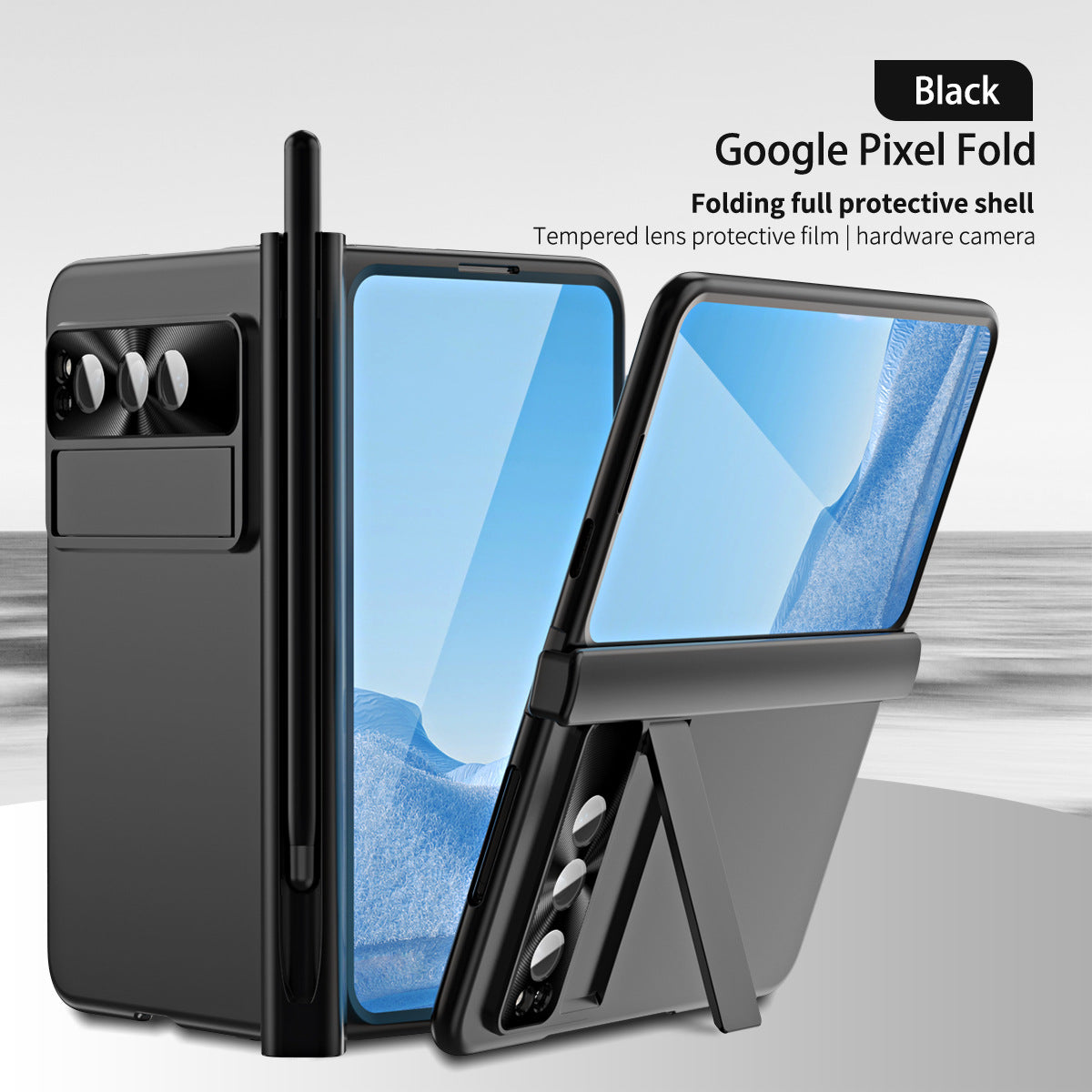 Google Pixel Fold Shell All-inclusive Protection Case With Double Pen Slot Hinge and Front Screen Protector - Mycasety Mycasety