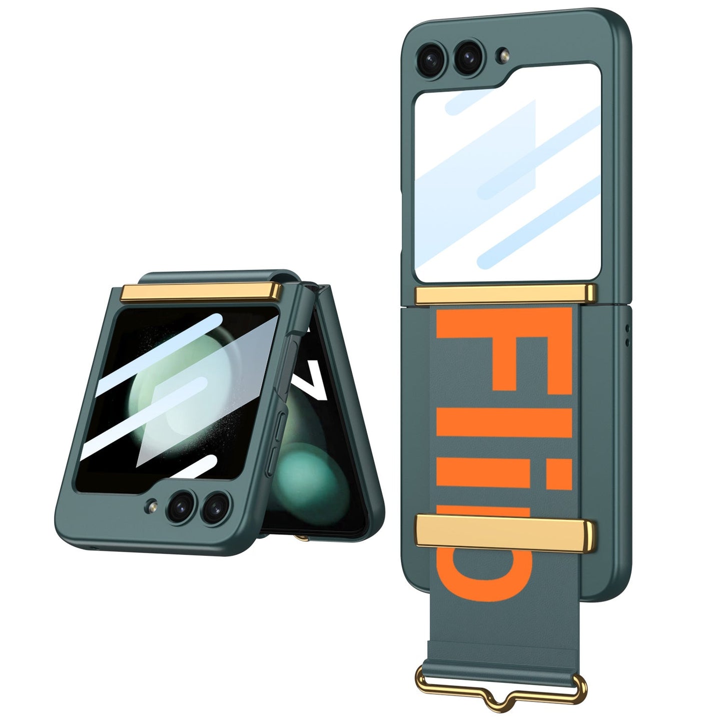Luxury Anti-fall Strap Phone Case With Front Protection Film For Samsung Galaxy Z Flip5 Flip4 Flip3 - Mycasety Mycasety