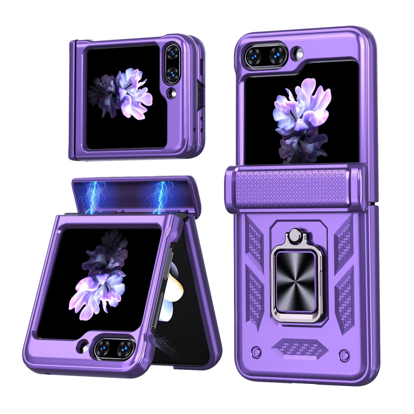 Magnetic Samsung Z Flip 5 Case with Spring Hinge Cover Z Flip 5 Metal Ring Stand Phone Case - mycasety2023 Mycasety