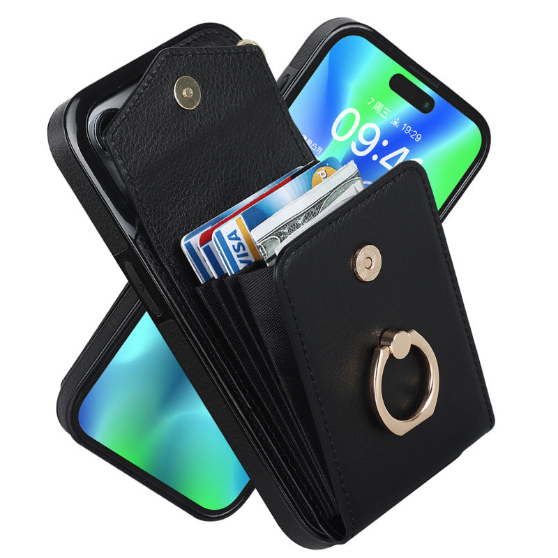 Luxurious Leather Card Holder Anti-fall Protective iPhone Case With Wrist Strap - Mycasety Mycasety