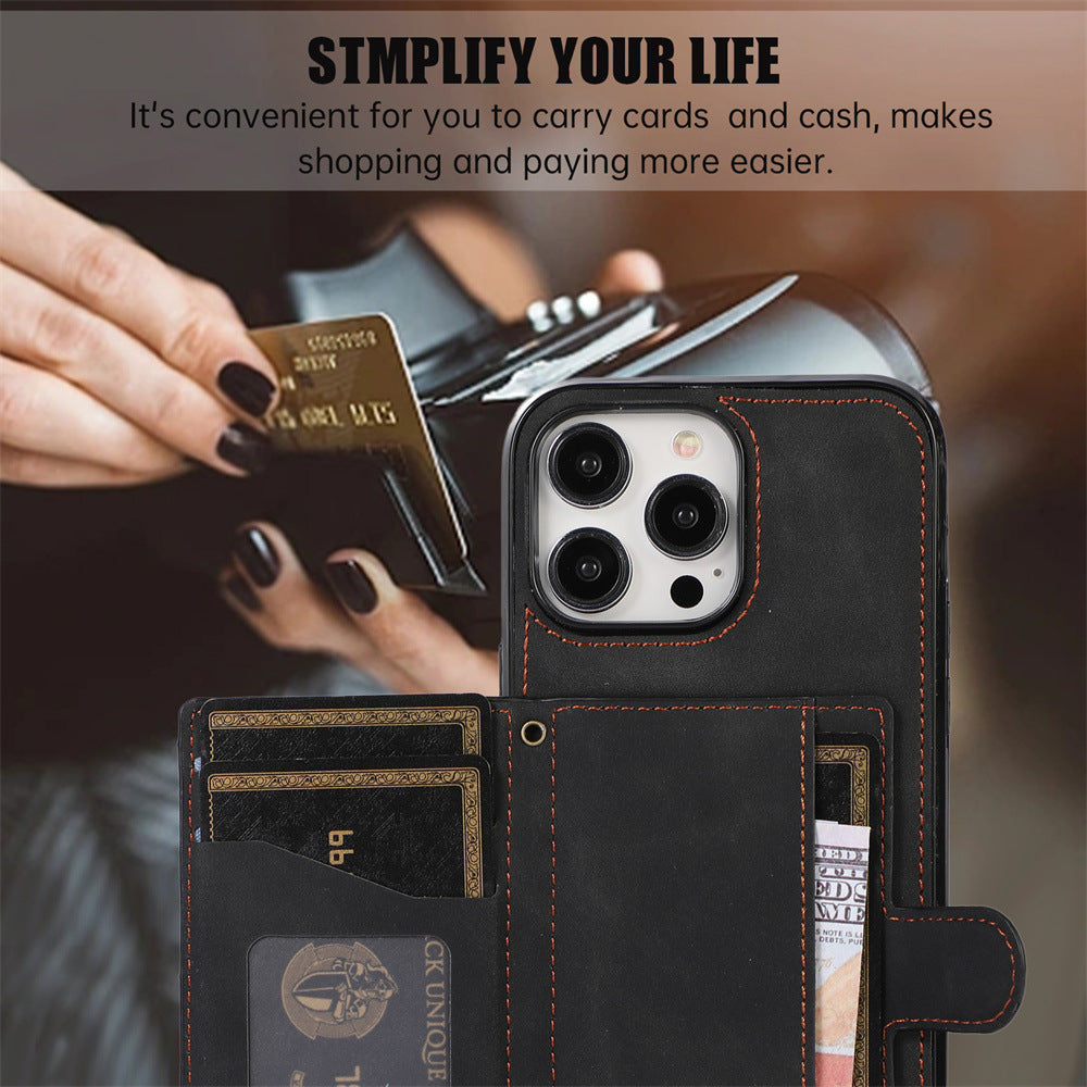 Luxurious Leather Card Holder Anti-fall Protective iPhone Case With Lanyard - Mycasety Mycasety