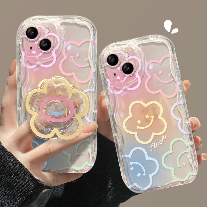 Ins Hot Smiling Face Flower Holder iPhone Case - Mycasety Mycasety