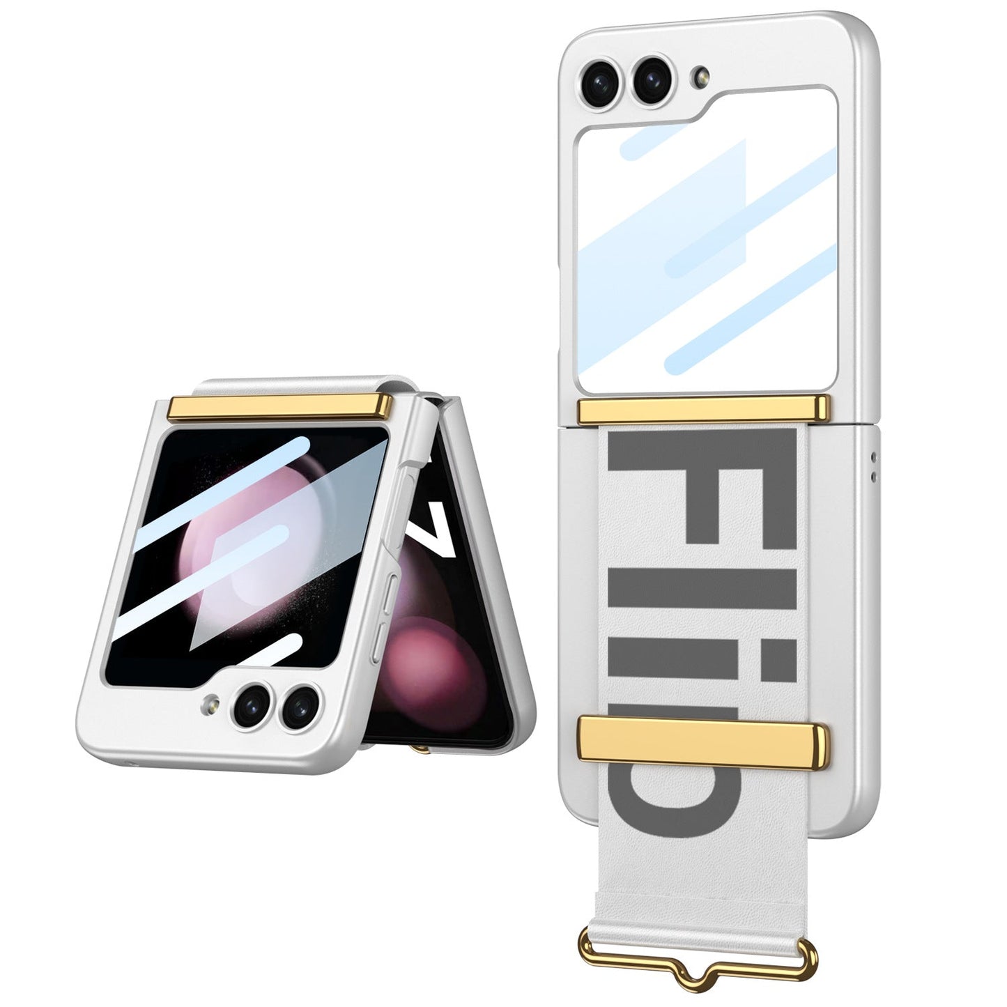 Luxury Anti-fall Strap Phone Case With Front Protection Film For Samsung Galaxy Z Flip5 Flip4 Flip3 - Mycasety Mycasety