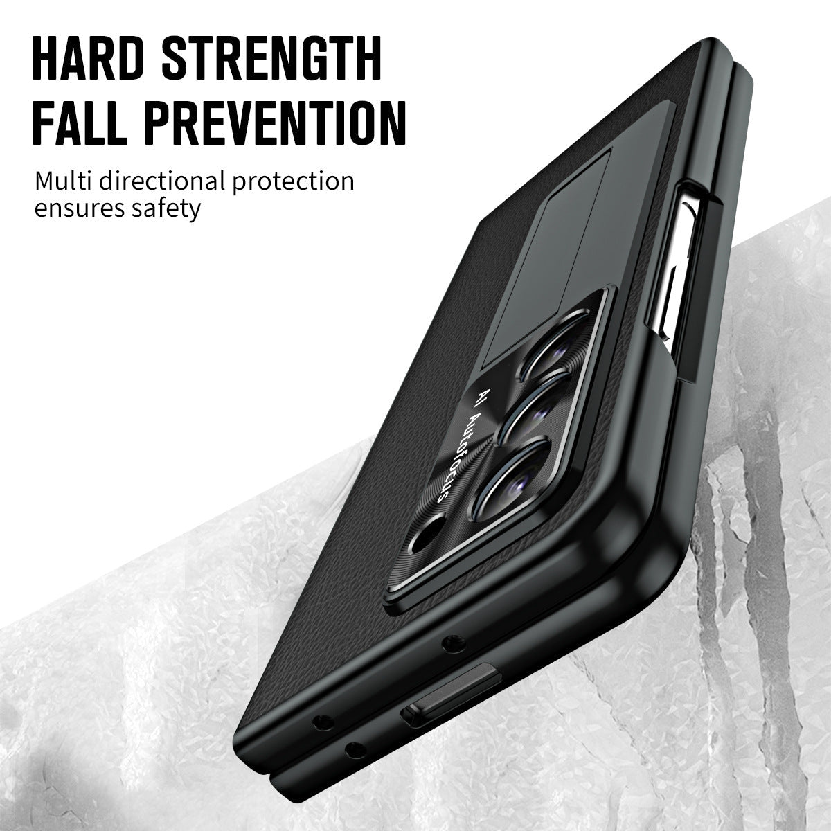 Leather Galaxy Z Fold5 Case with Front Screen Protector With Hidden Kick-Stand - Mycasety Mycasety