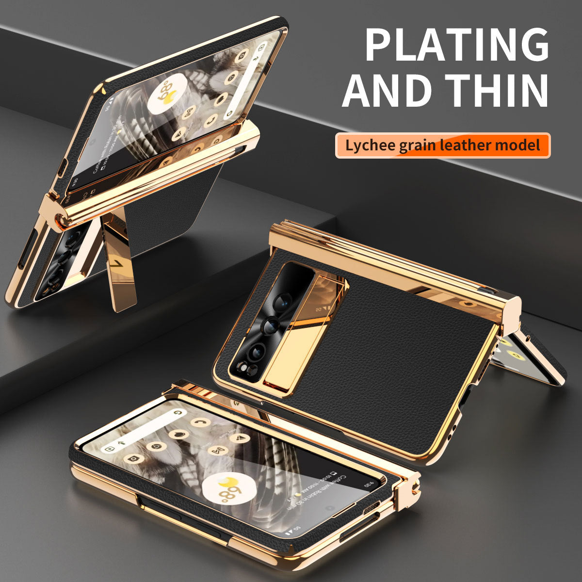 Electroplated Leather Google Pixel Fold Case with Dual Hinge Protective Screen Protector and Hidden Kickstand Pen Slot Free Stylus - Mycasety Mycasety