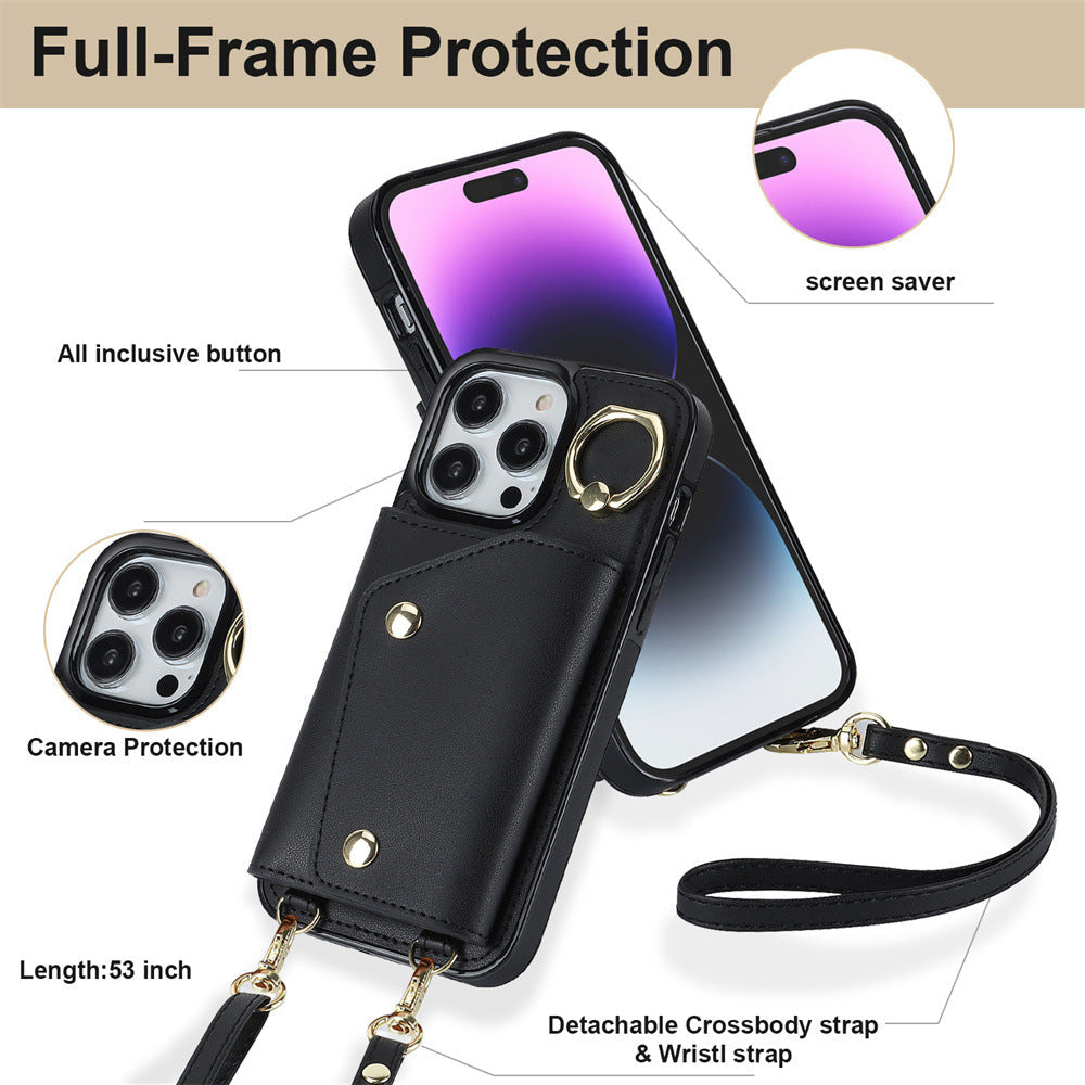 Luxurious Leather Card Holder Anti-fall Protective iPhone Case With Lanyard - Mycasety Mycasety