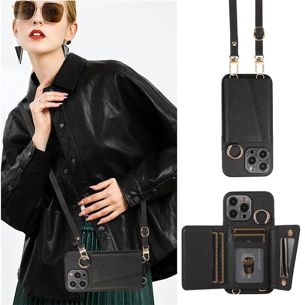 Luxurious Leather Card Holder Anti-fall Protective iPhone Case With Lanyard - Mycasety Mycasety