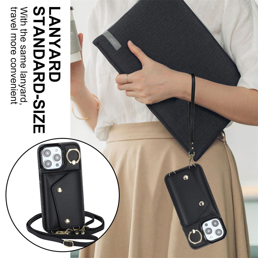 Luxurious Leather Card Holder Anti-fall Protective iPhone Case With Lanyard - Mycasety Mycasety